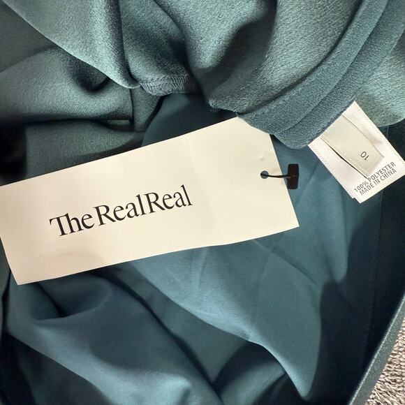 St. John Scarf Neck Long Sleeve Two Tone Crepe Mini Dress, Blue, 10 - Picture 4 of 5